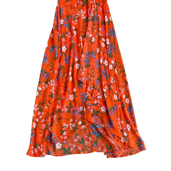 Calvin Klein Women’s Orange Floral Printed V Neck Sleeveless High Low Maxi Dress - Picture 3 of 8